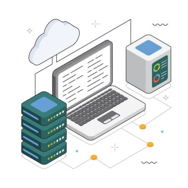 Özel Bulut Depolama Vektörü İzometrik İllüzyonu. EPS 10 dosyası