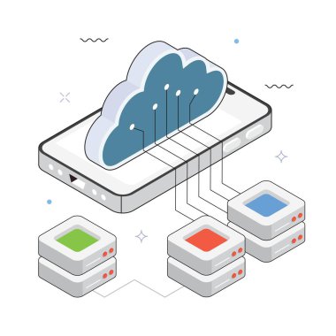 Sunucu Ayarları ile Bulut Bütünleşmesi Vektörü İzometrik İllüstrasyonu. EPS 10 dosyası
