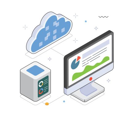 Bulut Sistemi Vektörü İzometrik İllüstrasyonuyla İkili Veri Aktarımı. EPS 10 dosyası