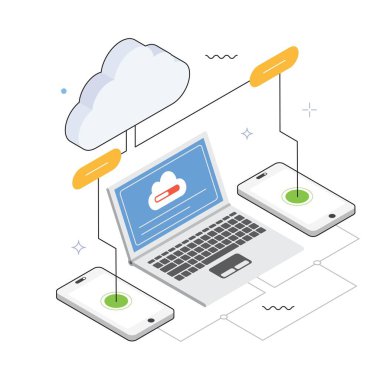 Bulut Kontrol Paneli İzleyici İzometrik İllüstrasyonu ile Sunucu İzleme. EPS 10 dosyası