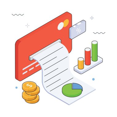 Yatırım Raporu Vektörü Isometric Illustration. EPS 10 dosyası