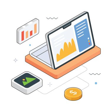 Veri Analizi Vektörü Isometric Illustration. EPS 10 Dosyası