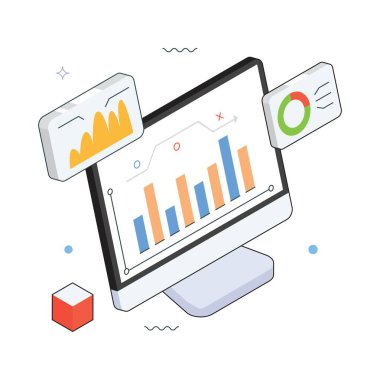 Masaüstü Analitik Vektörü Isometric Illustration. EPS 10 dosyası