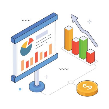 Pazarlama Sunumu Vektörü Isometric Illustration. EPS 10 dosyası