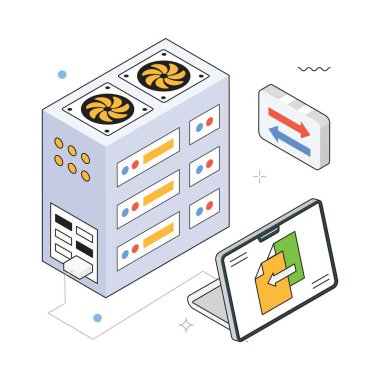 Sunucu Altyapı Vektörü Isometric Illustration. EPS 10 dosyası