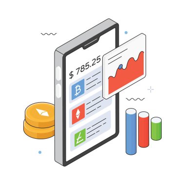 Mobil Bankacılık Vektörü Isometric Illustration. EPS 10 dosyası