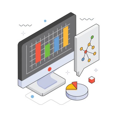 Borsa Analiz Vektörü Isometric Illustration. EPS 10 dosyası