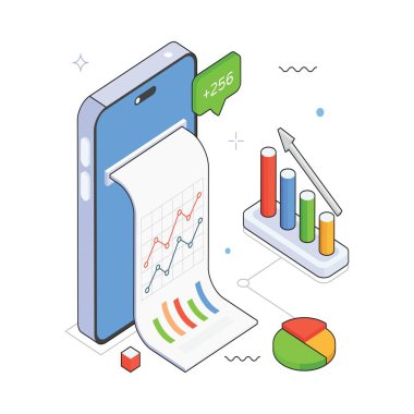 Mobil Analitik Vektör Isometric Illustration. EPS 10 Dosyası