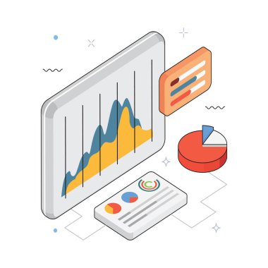 Karşılaştırmalı Çizgi Grafikleri Vektör Isometric Illustration. EPS 10 Dosyası