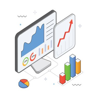 Rapor tabanlı Sunucu Analitik Vektörü Isometric Illustration. EPS 10 Dosyası