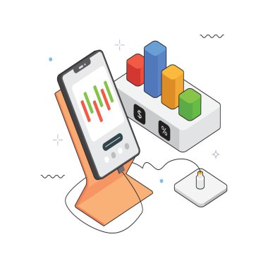 KPI Kontrol Paneli Ekran Vektörü Isometric Illustration. EPS 10 Dosyası