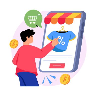 Mağaza içi alışveriş konsepti çizimleri. EPS 10 Dosyası  