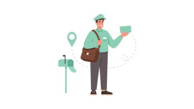 Postacı 2D Düz Animasyon posta iletiyor. 