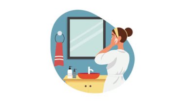 Banyo 2D Düz Animasyon 'da Cilt Rutini Yapan Kız
