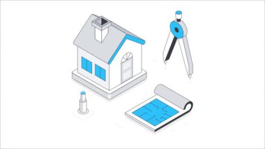 Ev Modeli Tasarımı Isometric Canlandırması.