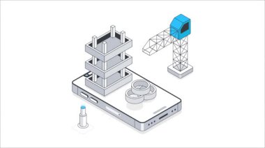 Modern İnşaat Isometric Animasyon.
