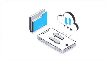 Bulut Veri Aktarımı Isometric Animasyon. MP4 Dosyası