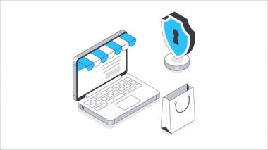 Güvenli Alışveriş Isometric Animasyonu. MP4 Dosyası