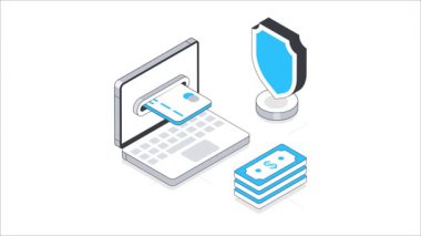 Güvenli ödeme işlemleri Isometric Animasyon. MP4 Dosyası