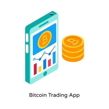 Bitcoin Ticaret Uygulaması Isometric Vektör İllüstrasyonu