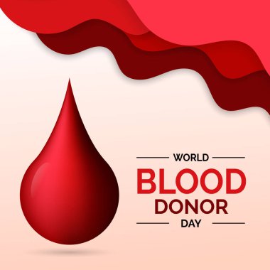 Dünya Kan Bağışı Günü. Kırmızı Kan Damlası ve Kağıt Kan Yazılı Posta..