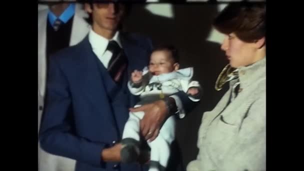Trento Italy April 1970 Parents Baby Arms Baptism 1970S — Stock Video