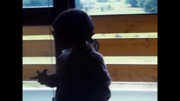 Teramo Italy September 1980 Little Girl Home Scarf Her Head — Stock Video