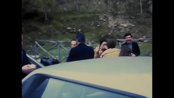 Palermo Italy April 1970 Group People Eating Outdoors Mountain Village — Stock Video