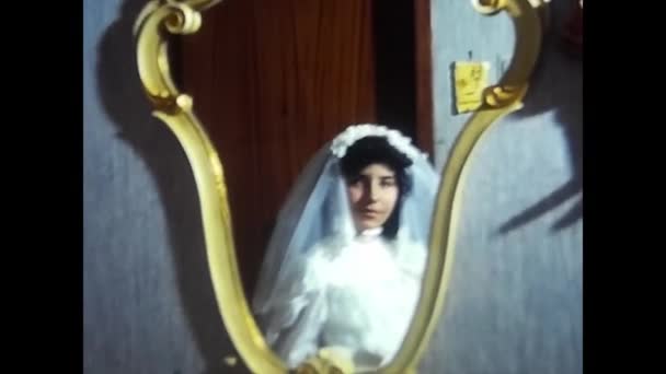 Palermo Italy May 1980 Little Girl Dressed White Looking Herself — Wideo stockowe