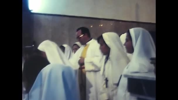 Palermo Italy May 1980 Church Ceremony First Communion Children Dressed — Vídeo de Stock