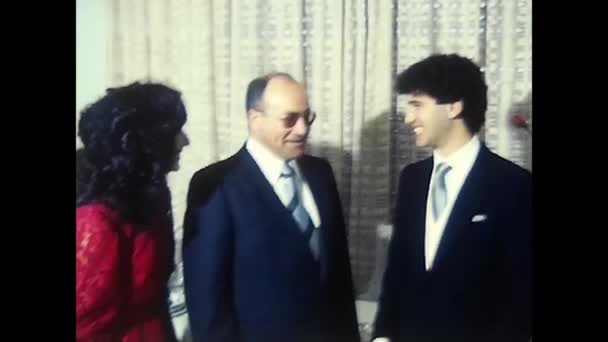 Palermo Italy December 1980 Relatives Congratulate Groom Wedding Day 80S — Vídeo de stock
