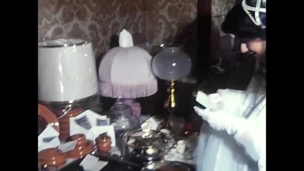 Palermo Italy December 1980 Bride Looks Gifts Table Her Wedding — Vídeos de Stock