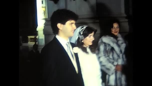 Palermo Italy December 1980 Wedding Celebration Two Spouses Church Priest — Stock Video