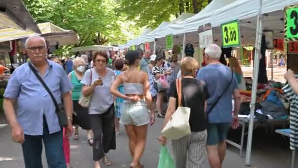 Terni Italy July 2023 Video Footage People Market Shopping Street – Stock-video