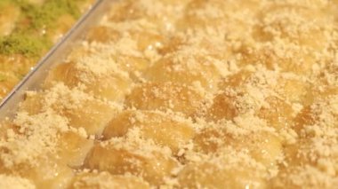 Geleneksel hindistancevizli tatlı baklavası. Ev yapımı fındıklı ve ballı baklava..