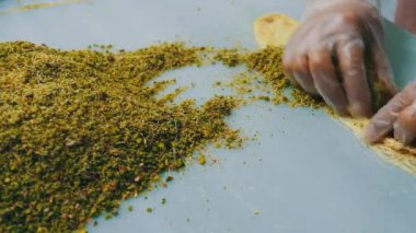 Geleneksel hindistancevizli tatlı baklavası. Ev yapımı fındıklı ve ballı baklava..