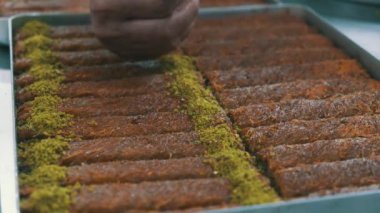 Geleneksel hindistancevizli tatlı baklavası. Ev yapımı fındıklı ve ballı baklava..