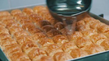 Geleneksel hindistancevizli tatlı baklavası. Ev yapımı fındıklı ve ballı baklava..