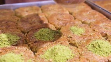 Geleneksel hindistancevizli tatlı baklavası. Ev yapımı fındıklı ve ballı baklava..
