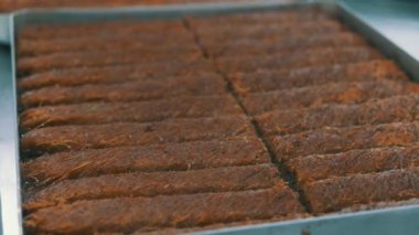 Geleneksel hindistancevizli tatlı baklavası. Ev yapımı fındıklı ve ballı baklava..