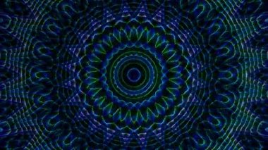 Canlandırılmış 3D soyut. Eğri çizgiler ve renkli ışık noktaları siyah arkaplan, pürüzsüz daire