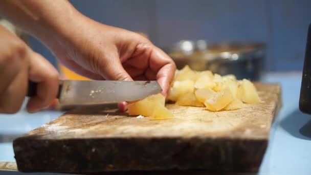 Χέρι Μιας Γυναίκας Που Κόβει Γελάδια Κουζινομάχαιρο — Αρχείο Βίντεο