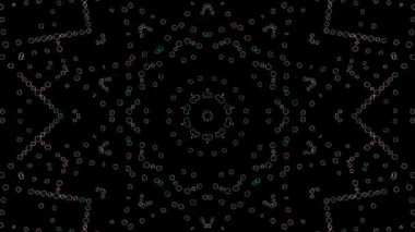 Animated digital abstract. Colorful curved and circular lines on black background, seamless loop