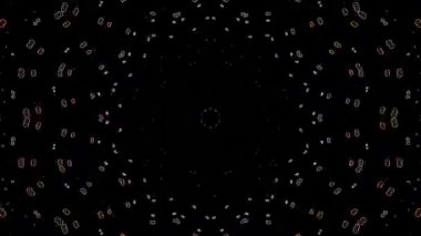 Animated digital abstract. Colorful curved and circular lines on black background, seamless loop