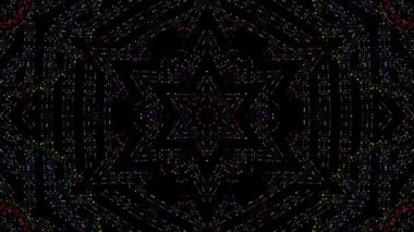 Animated digital abstract. Colorful curved and circular lines on black background, seamless loop