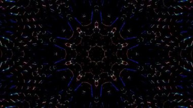 Animated digital abstract. Colorful curved and circular lines on black background, seamless loop