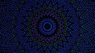 Animated digital abstract. Colorful curved and circular lines on black background, seamless loop