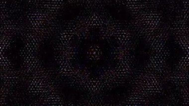 Canlandırılmış 3D soyut. Eğri çizgiler ve renkli ışık noktaları siyah arkaplan, pürüzsüz daire