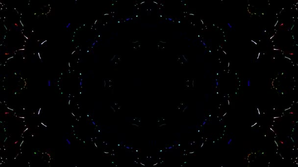 Geanimeerde Abstract Gebogen Lijnen Kleurrijke Lichtpunten Zwarte Achtergrond Naadloze Cirkel — Stockvideo