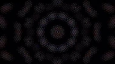 Canlandırılmış 3D soyut. Eğri çizgiler ve renkli ışık noktaları siyah arkaplan, pürüzsüz daire